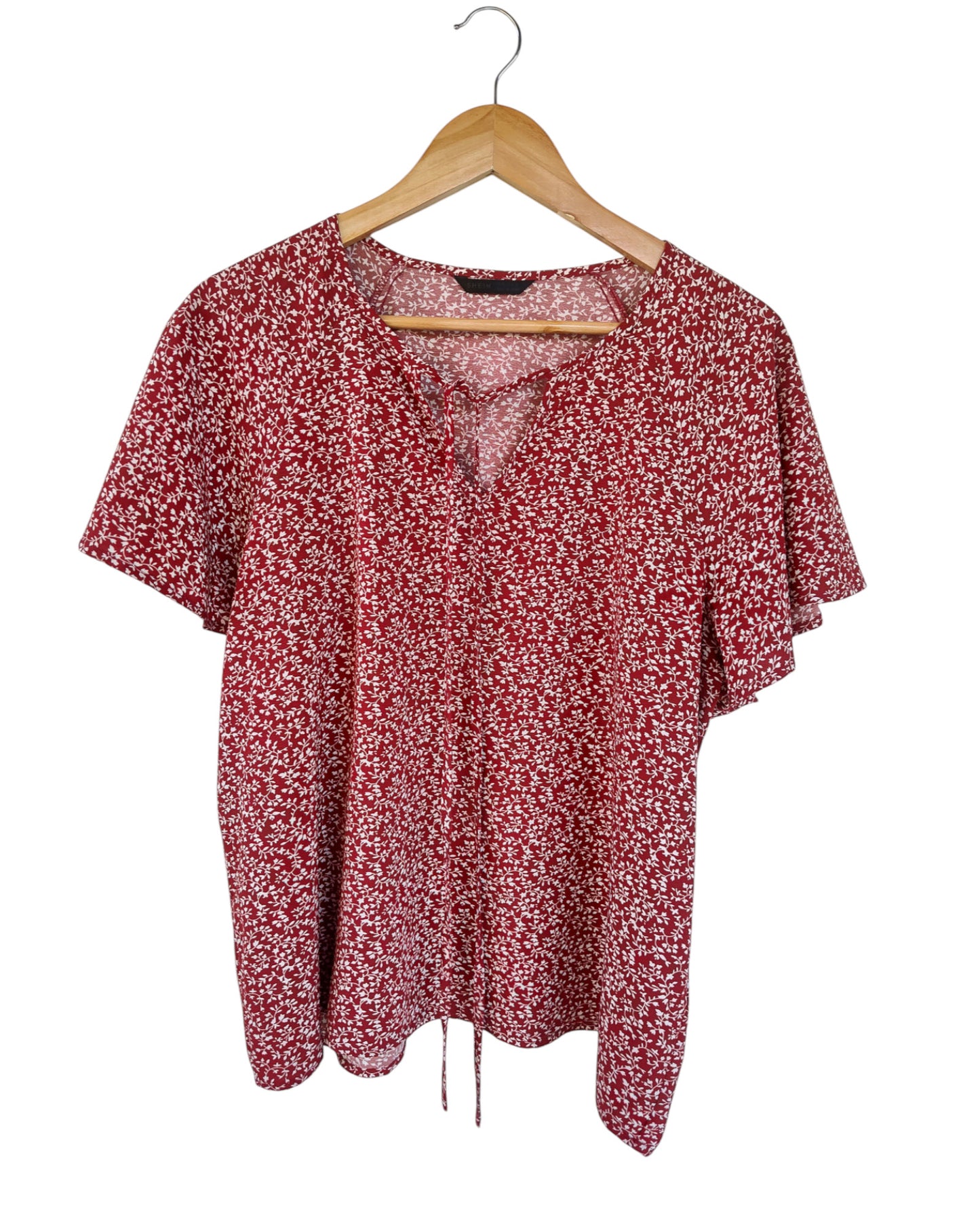 Red & White Speckle Print Short Sleeve Blouse
