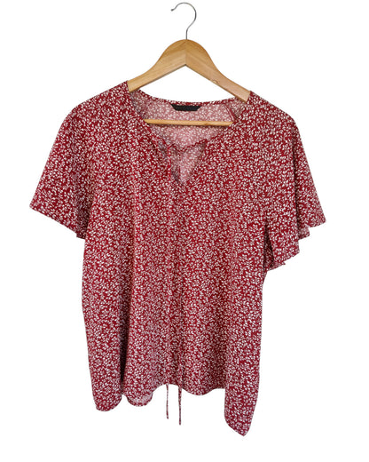 Red & White Speckle Print Short Sleeve Blouse