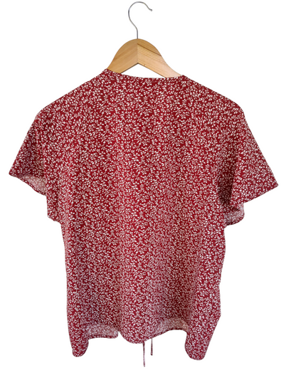 Red & White Speckle Print Short Sleeve Blouse