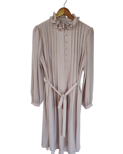 Pleated Ruffle Neck Midi Dress