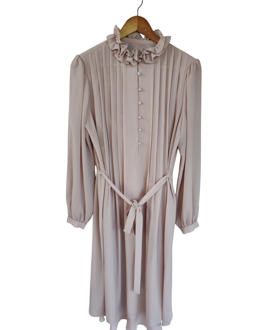 Pleated Ruffle Neck Midi Dress