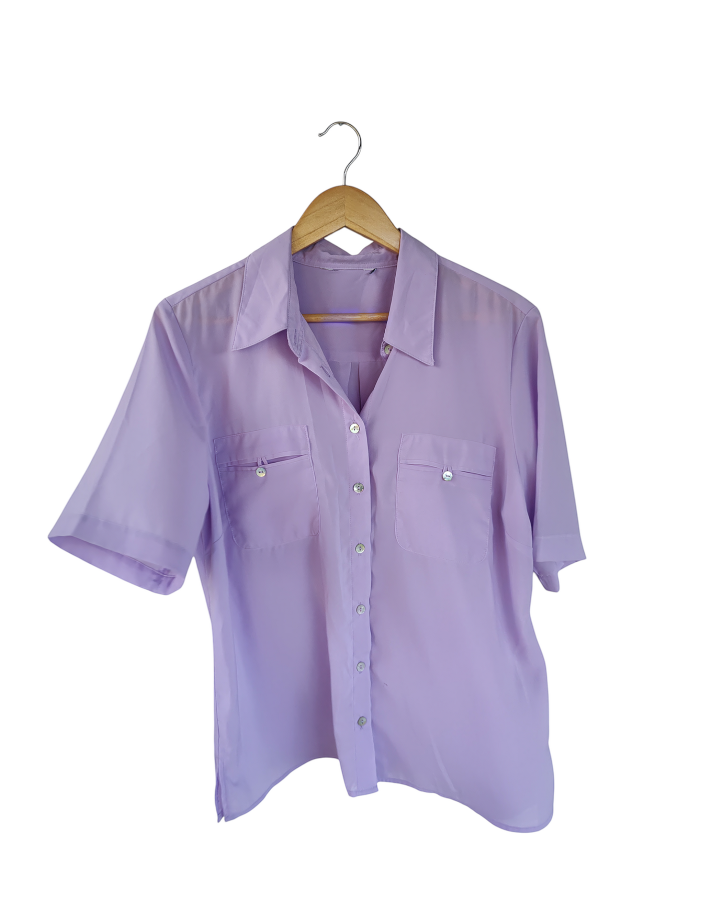 Lilac short-sleeve button-up blouse
