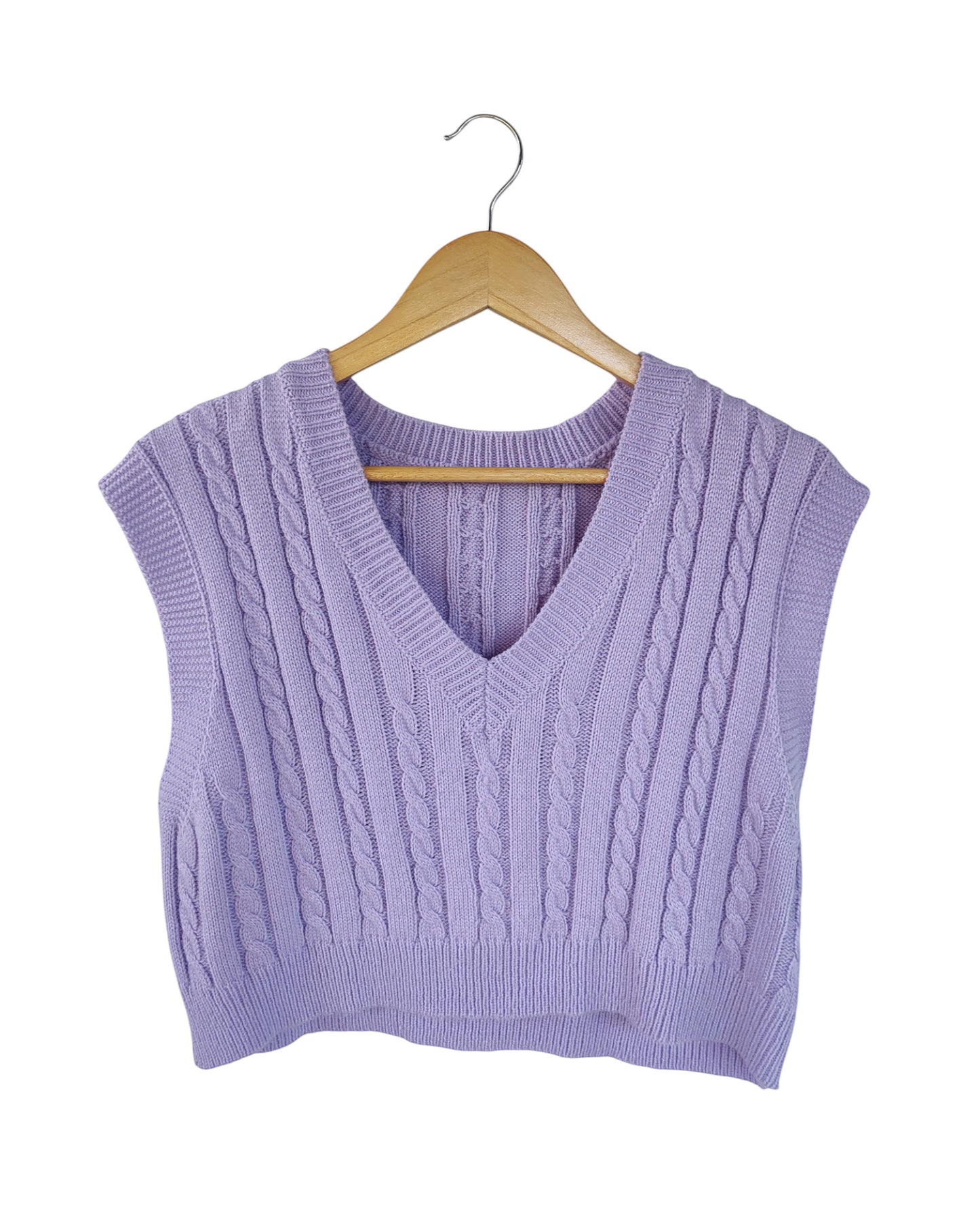 Lilac cable-knit cropped sweater vest