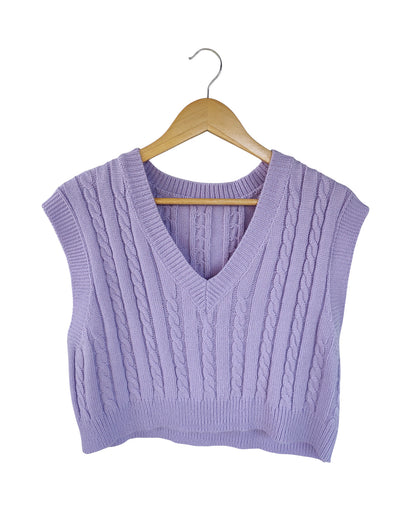 Lilac cable-knit cropped sweater vest