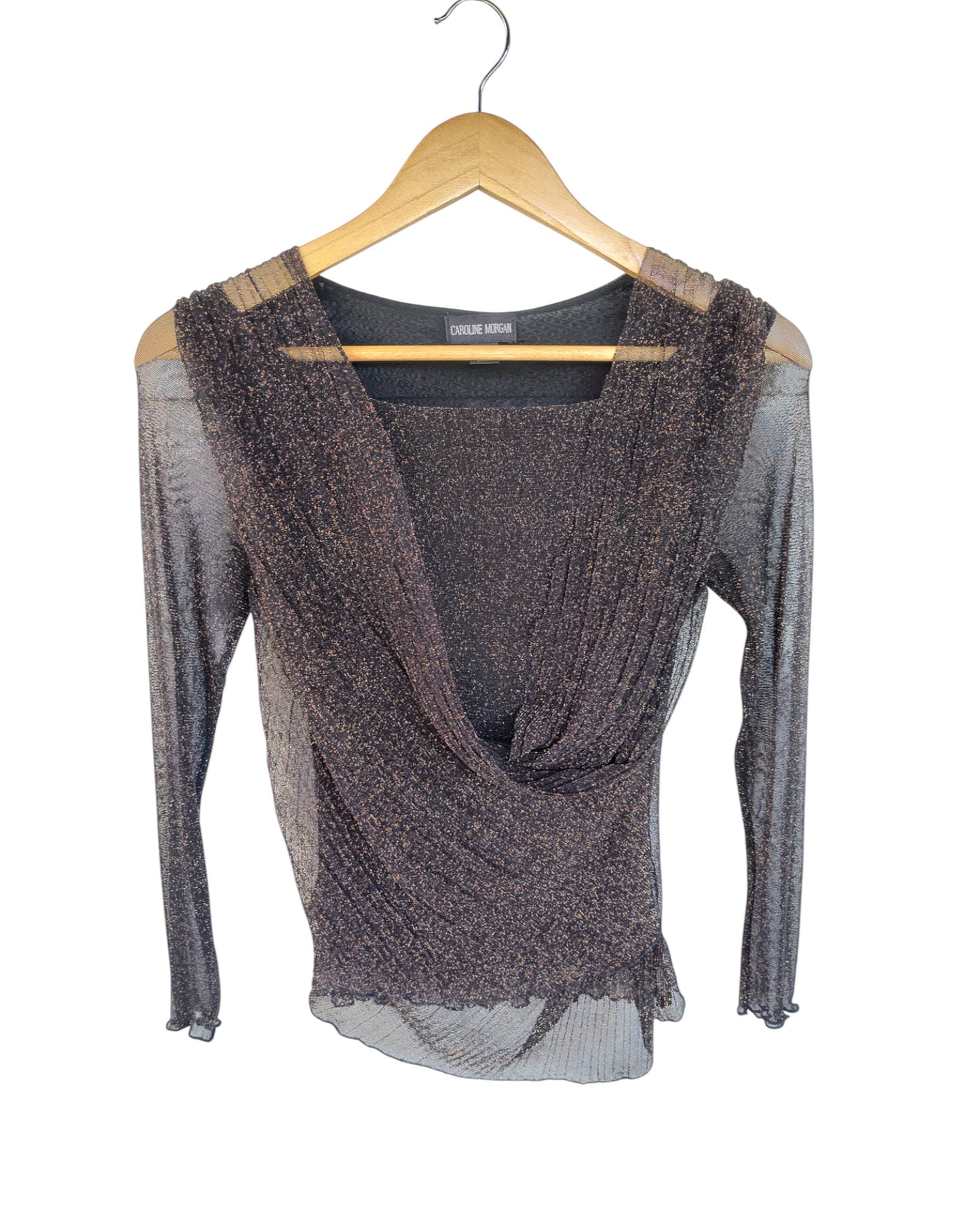 Black & Gold Shimmer Sheer Long Sleeve Top