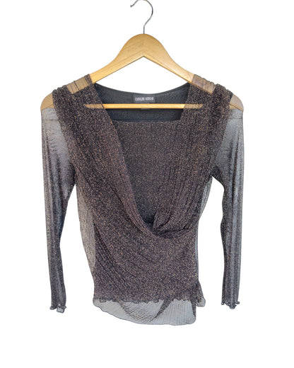 Black & Gold Shimmer Sheer Long Sleeve Top