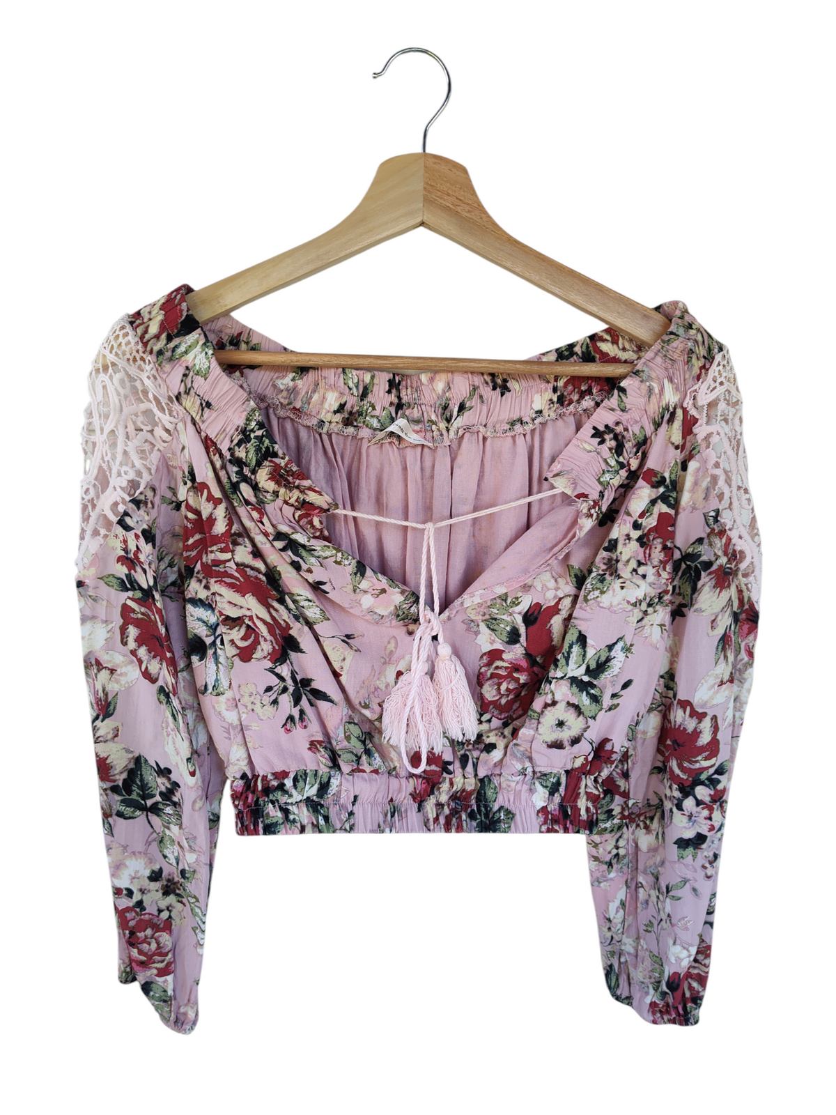 Blush pink floral cropped blouse