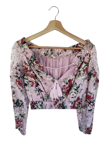 Blush pink floral cropped blouse