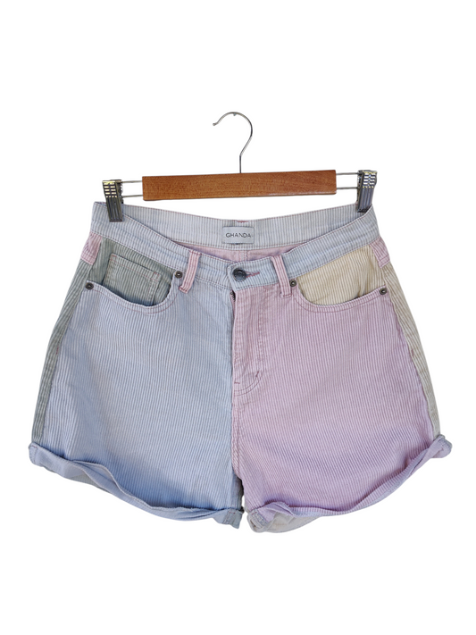 Pastel colour-block corduroy shorts