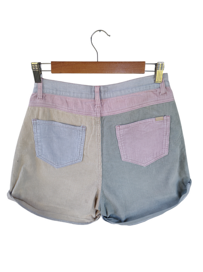 Pastel colour-block corduroy shorts