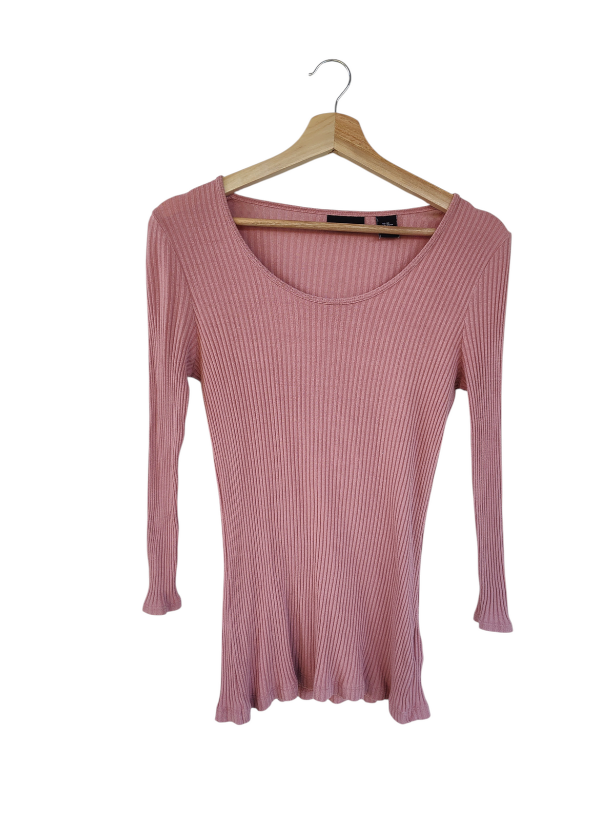 Dusty pink ribbed long-sleeve top