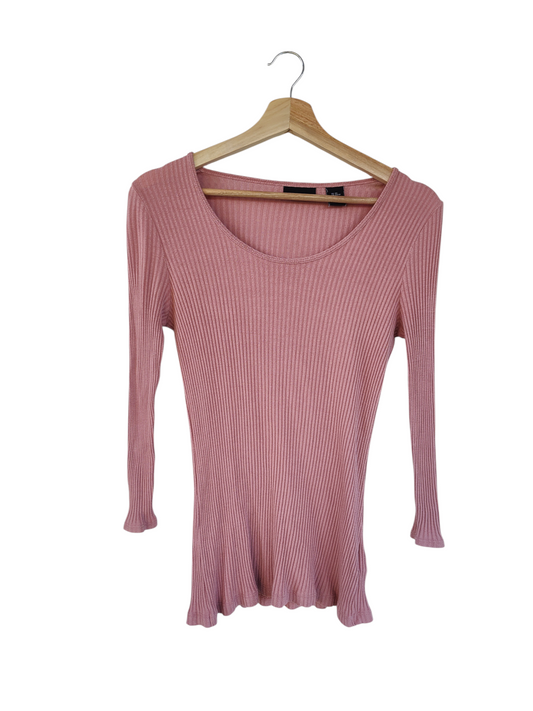 Dusty pink ribbed long-sleeve top