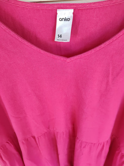 Hot Pink Tiered Ruffle Mini Dress – Size 14