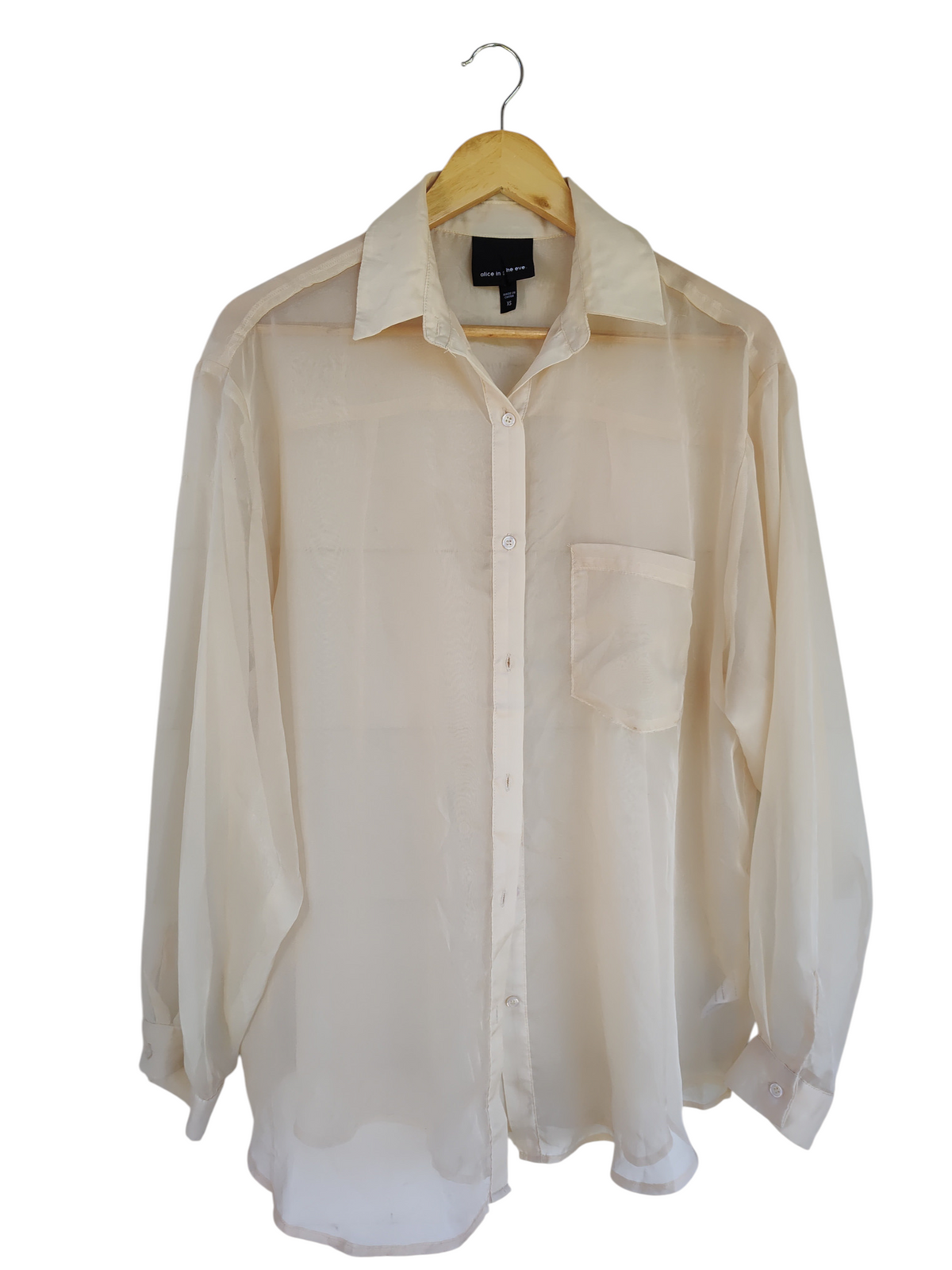 Alice in the Eve Cream Sheer Button-Up Shirt