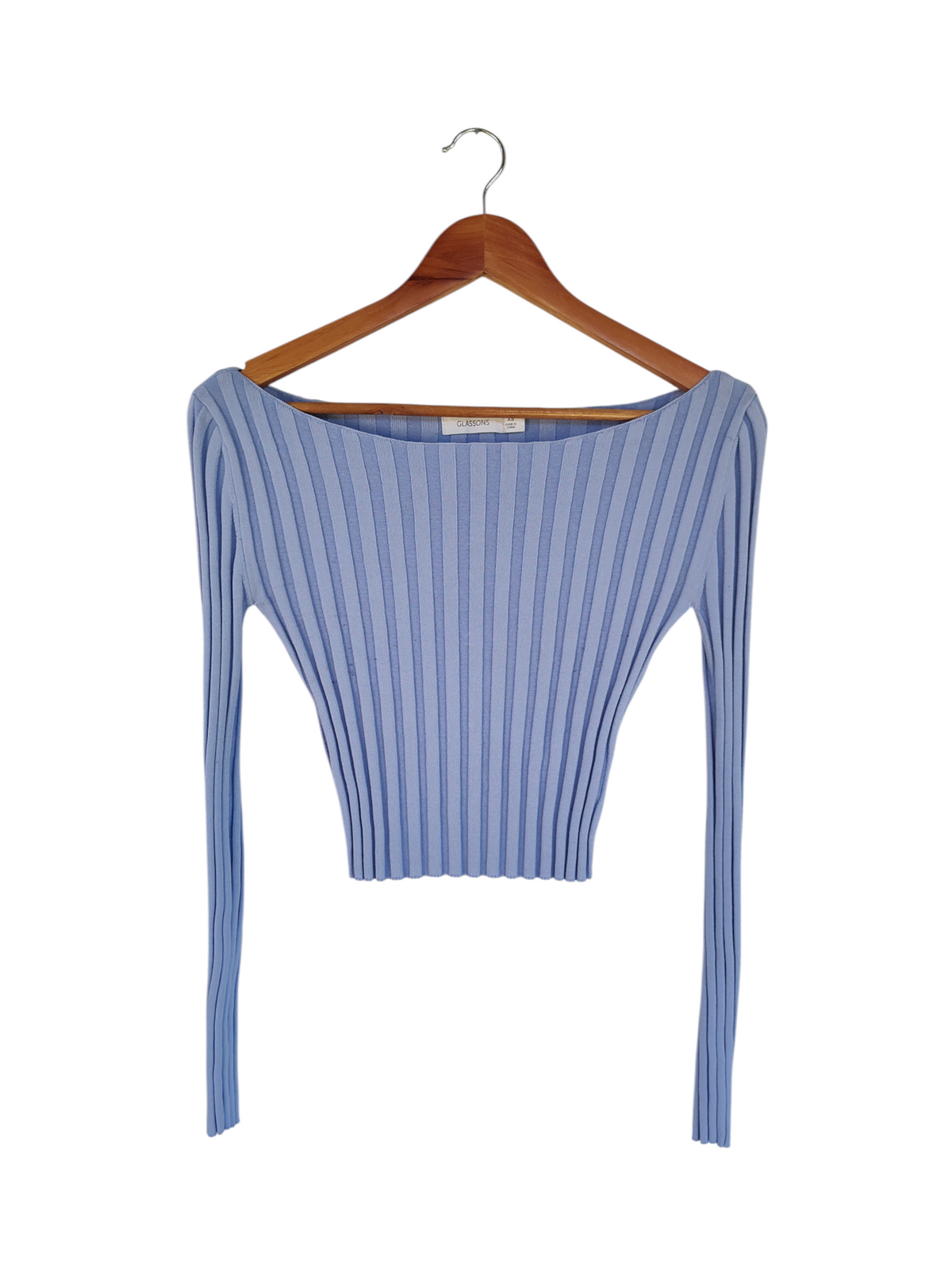 Glassons Baby Blue Ribbed Off-Shoulder Crop Top