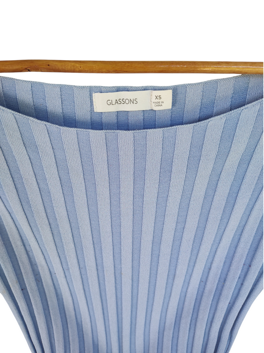 Glassons Baby Blue Ribbed Off-Shoulder Crop Top
