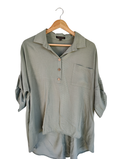Caroline Morgan Sage Green Oversized Hi-Low Shirt