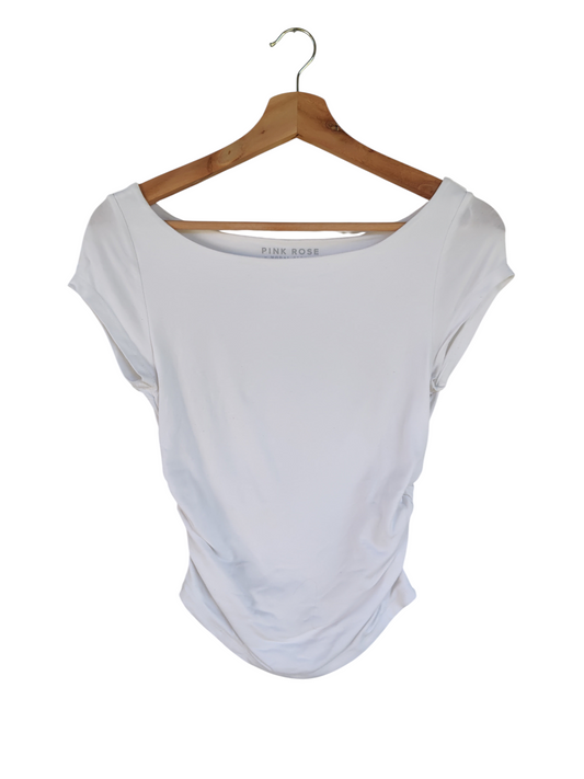 White Ruched Cap Sleeve Top