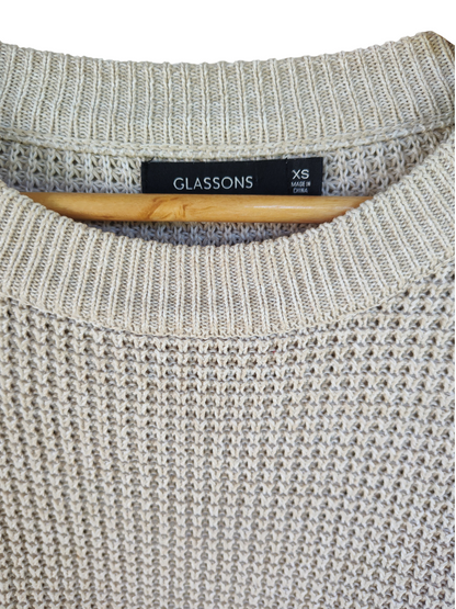 Soft beige open-knit cropped jumper