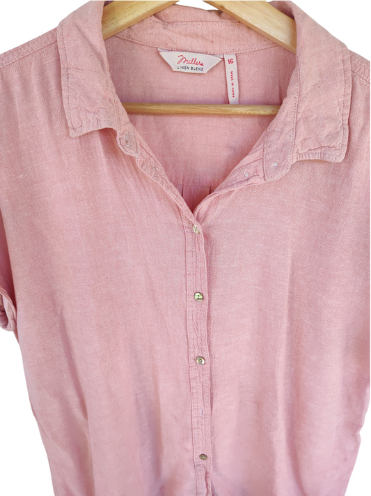 Dusty pink linen-blend button-up shirt