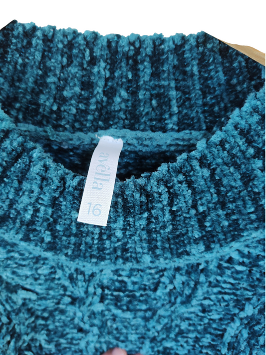 Avella Teal Chenille Cable Knit Jumper
