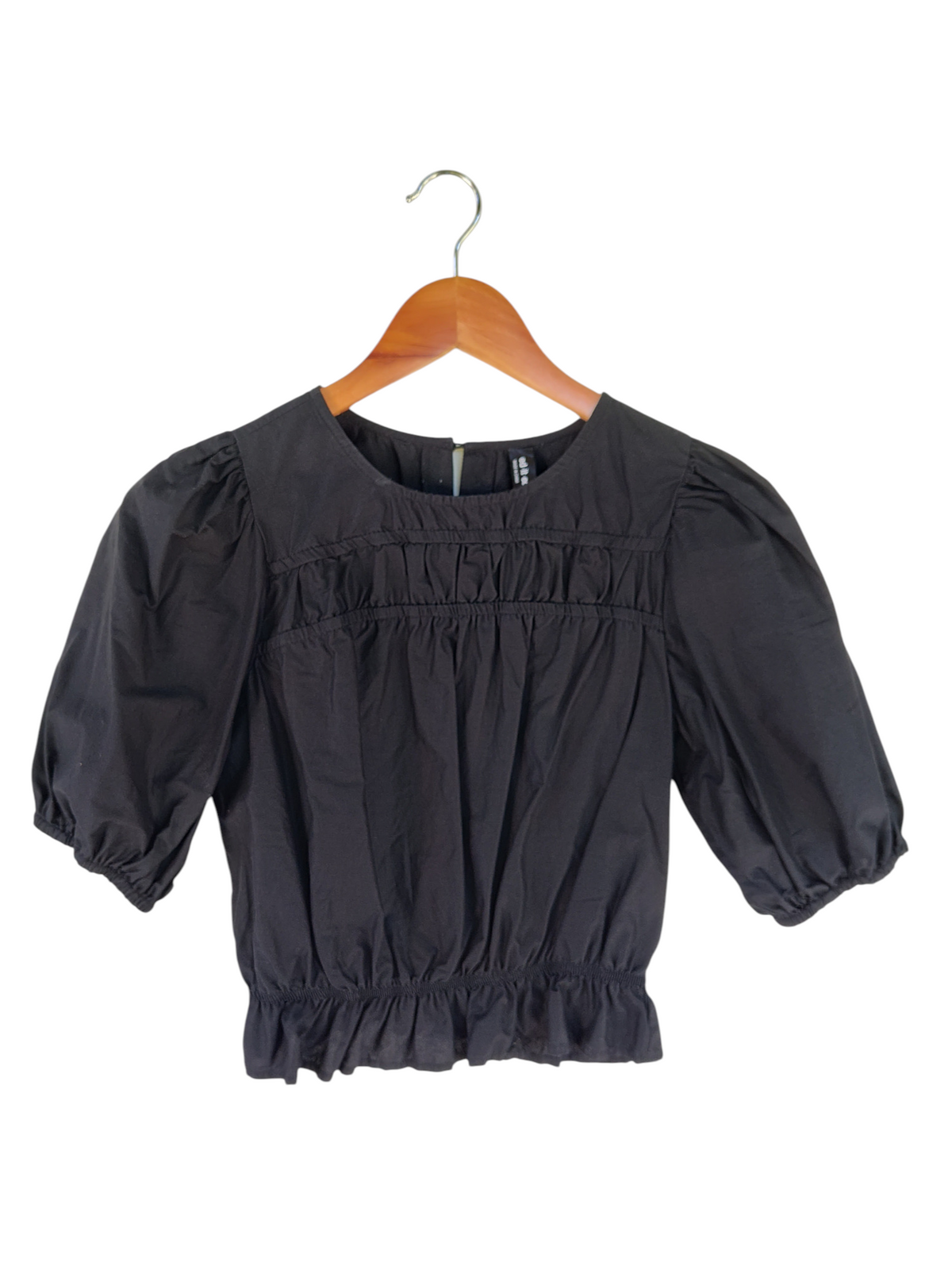 Black Puff Sleeve Ruched Crop Top