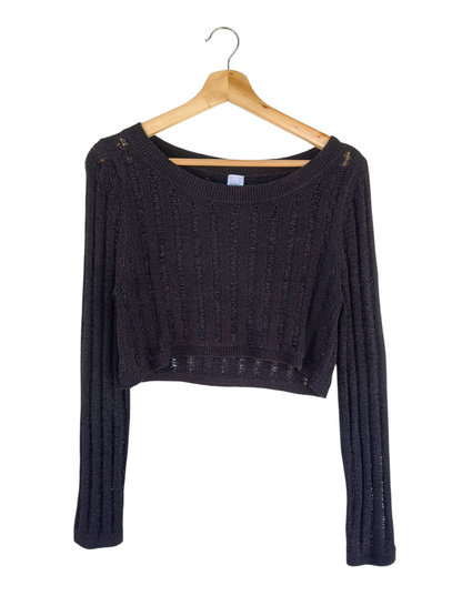 Black Open-Knit Cropped Jumper
