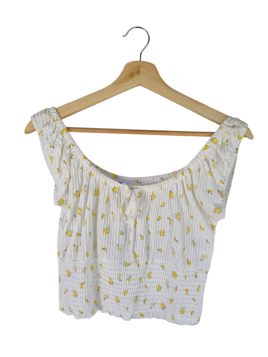 Cotton On Yellow Floral Shirred Crop Top