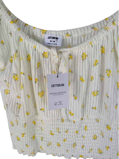 Cotton On Yellow Floral Shirred Crop Top