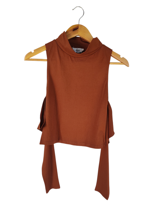 Dazie Rust Cut-Out Sleeve High Neck Top