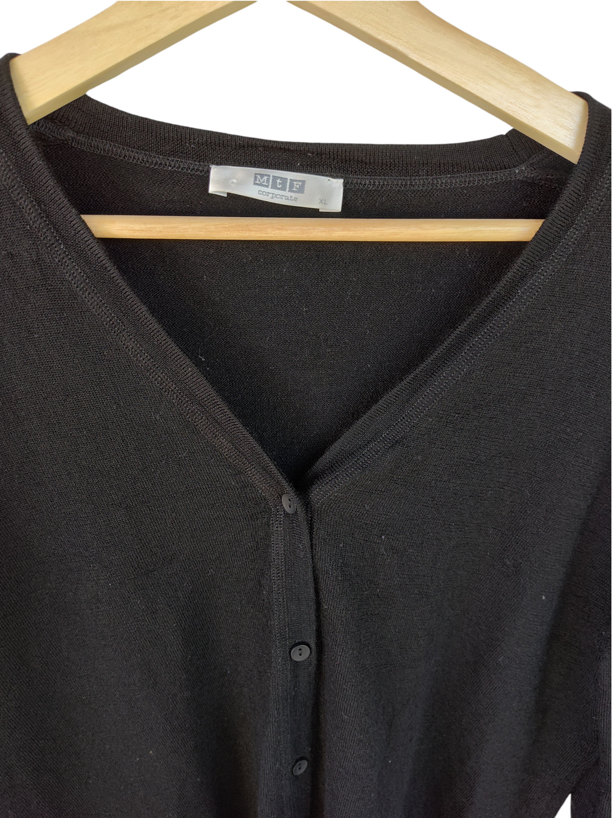 M+F Corporate Black V-Neck Button Cardigan – XL