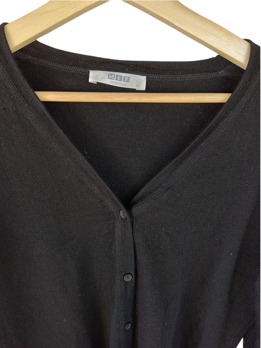 M+F Corporate Black V-Neck Button Cardigan – XL