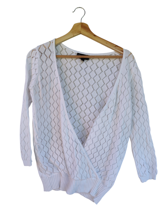 Crossroads White Open-Knit Wrap Cardigan