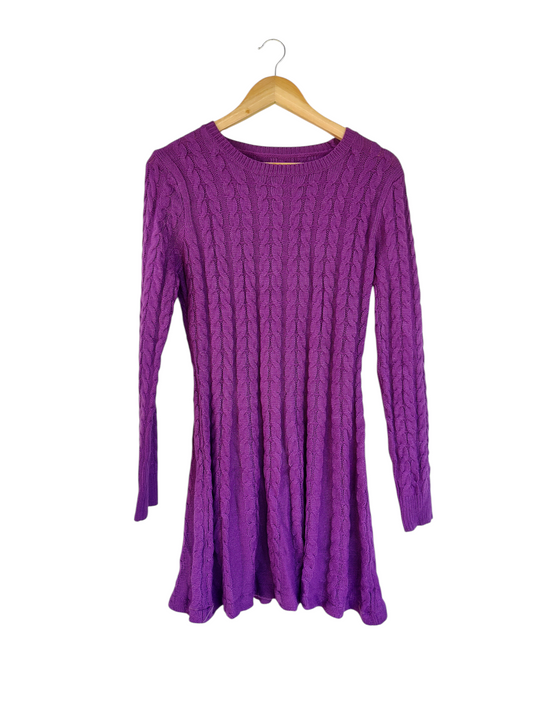 Purple Cable Knit Fit & Flare Sweater Dress