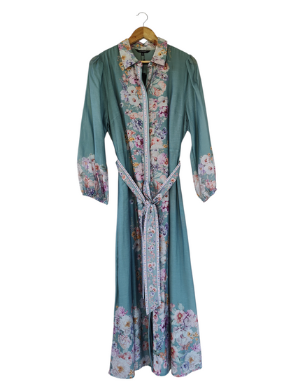 Portmans Turquoise Floral Belted Maxi Shirt Dress