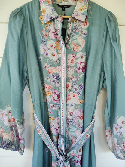 Portmans Turquoise Floral Belted Maxi Shirt Dress