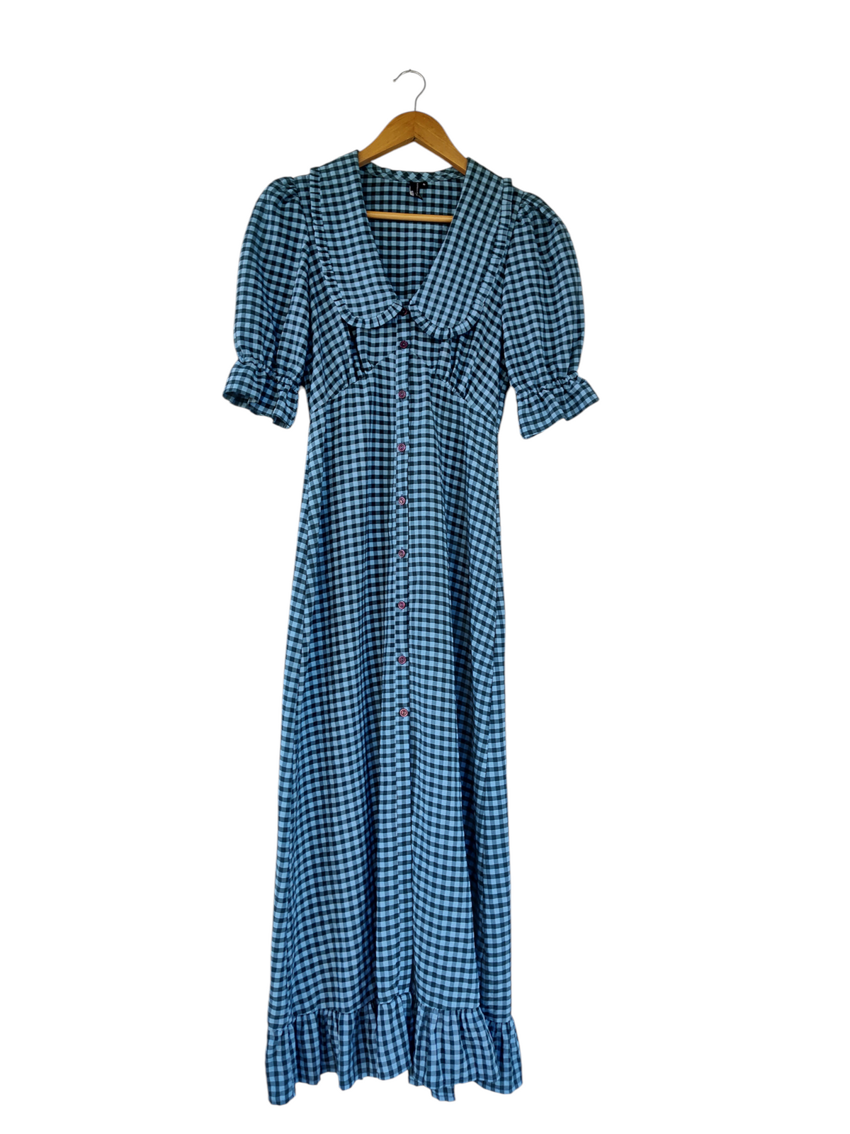Nobody’s Child Blue Gingham Button Front Maxi Dress