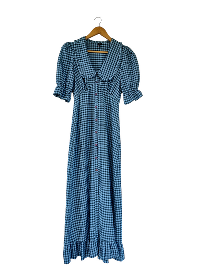 Nobody’s Child Blue Gingham Button Front Maxi Dress