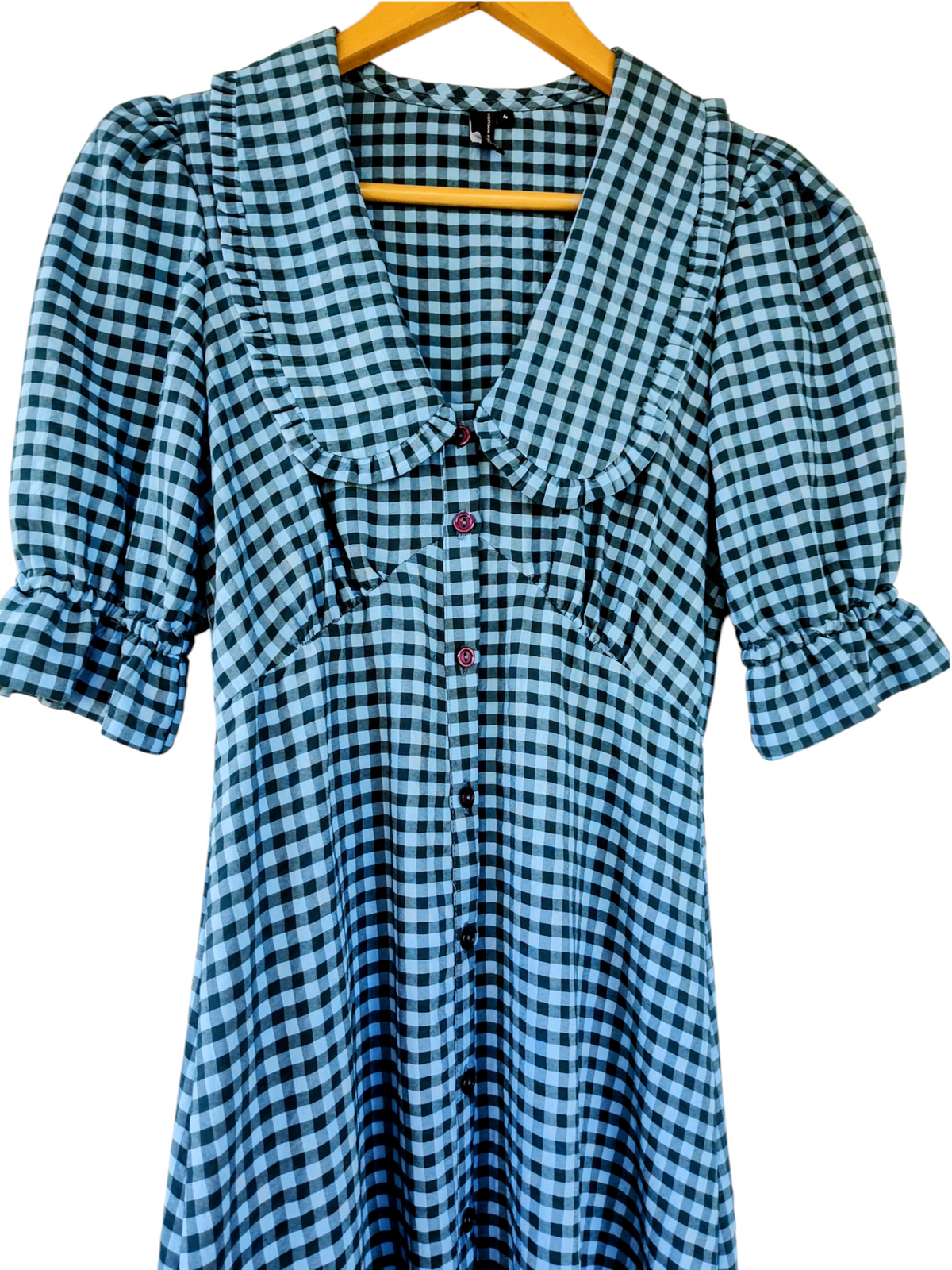 Nobody’s Child Blue Gingham Button Front Maxi Dress