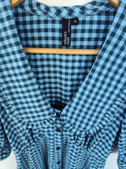 Nobody’s Child Blue Gingham Button Front Maxi Dress