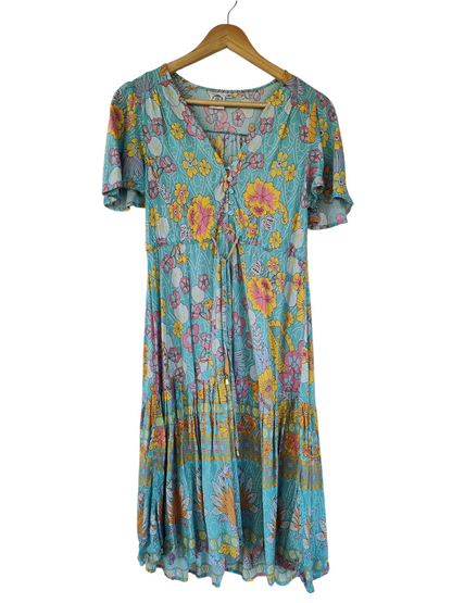 Best Wishes Turquoise Floral Boho Midi Dress