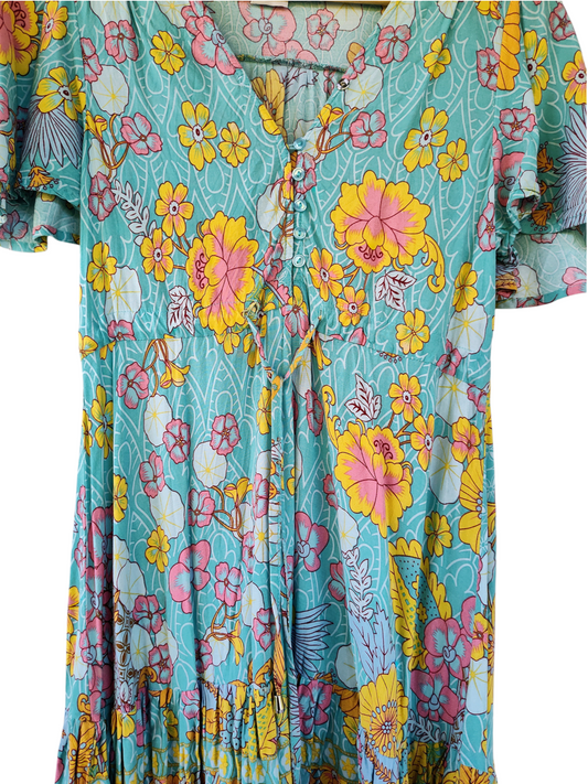 Best Wishes Turquoise Floral Boho Midi Dress
