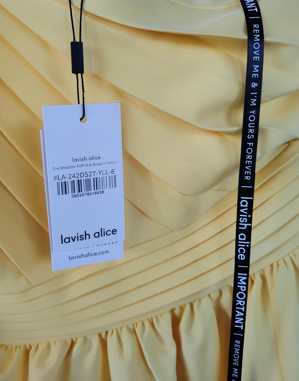 Lavish Alice Yellow One Shoulder Puff Midi Dress