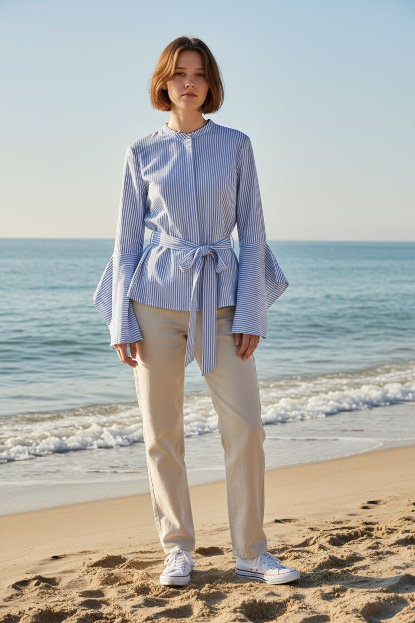 Guess Blue & White Stripe Blouse