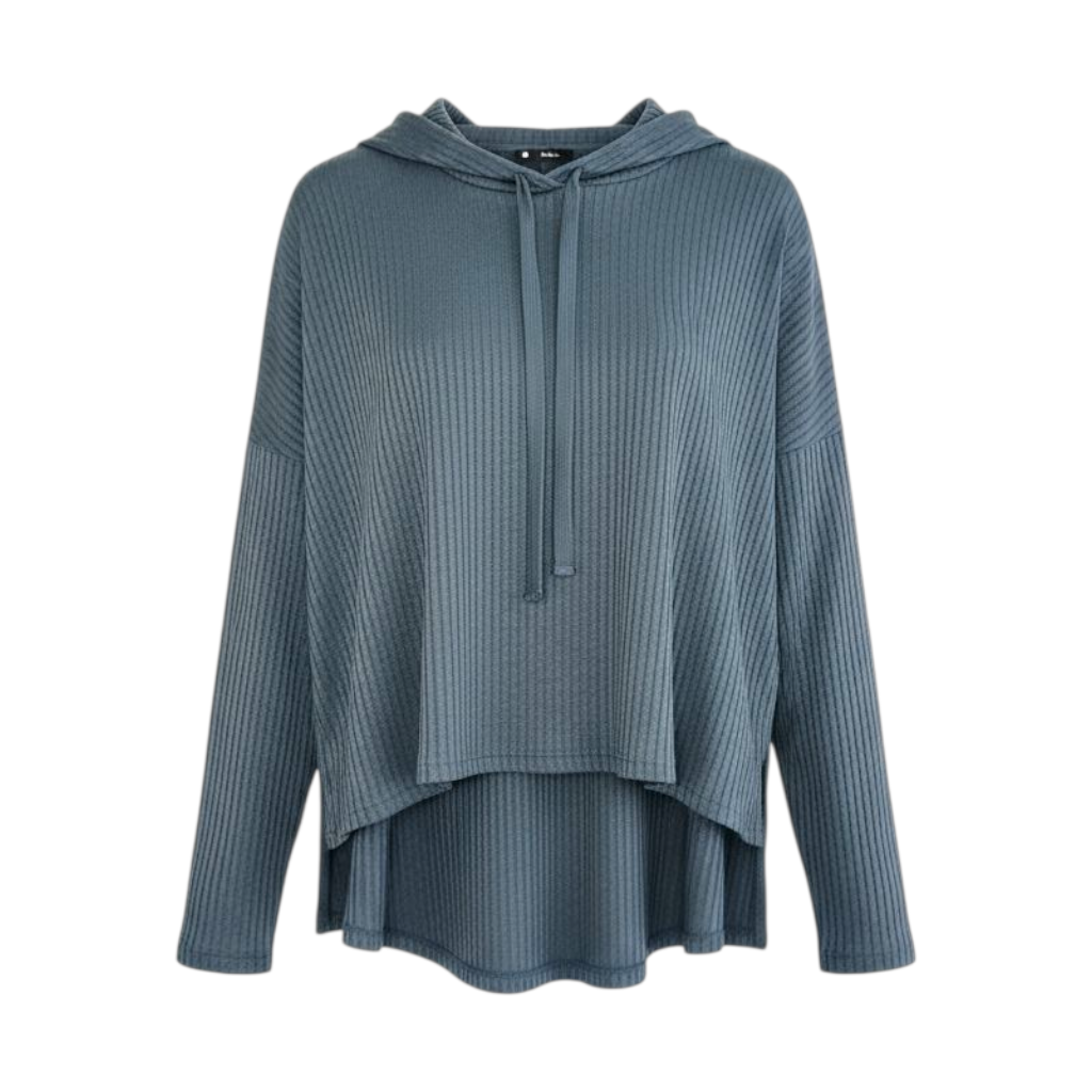 Ribbed Dusty Teal Hooded Sweater