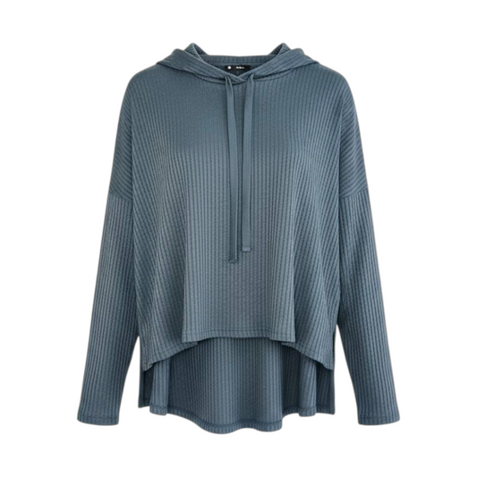 Ribbed Dusty Teal Hooded Sweater