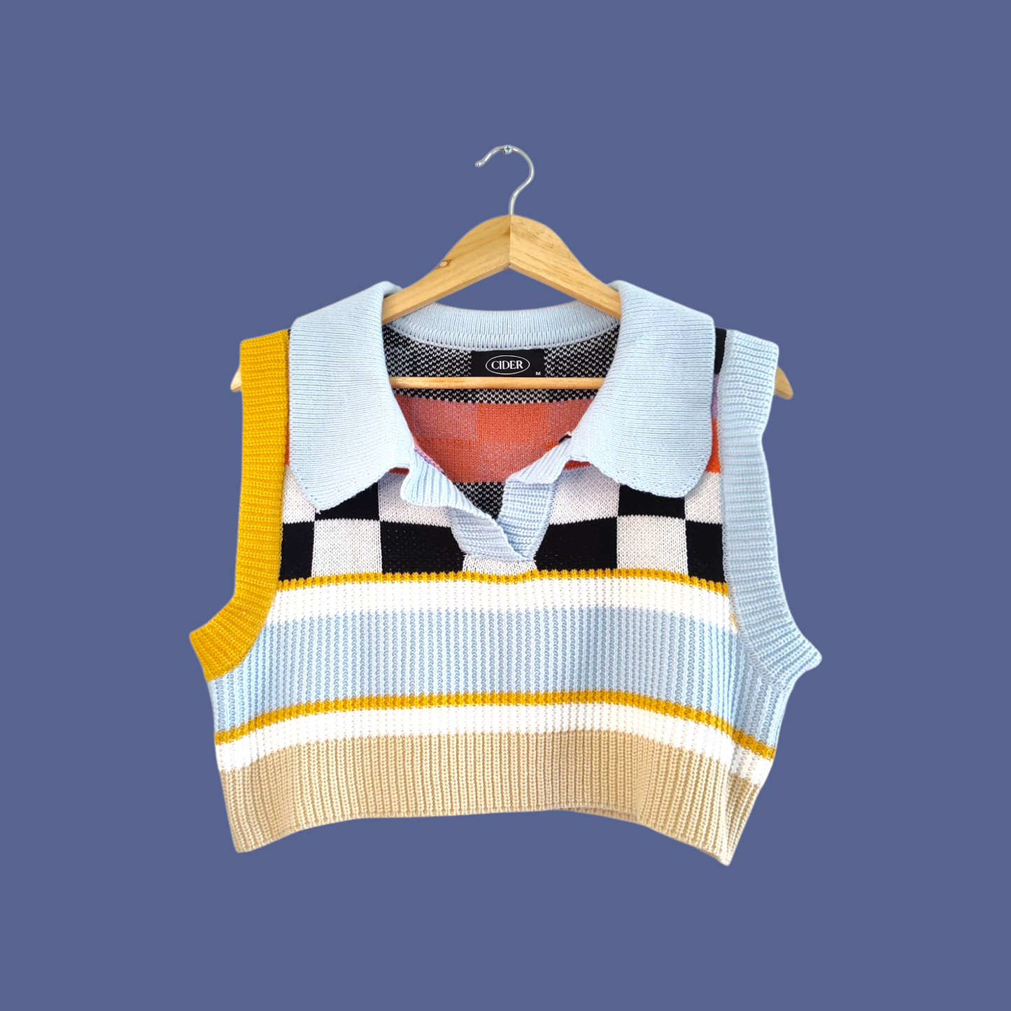 Colourblock Crop Knit Polo Vest