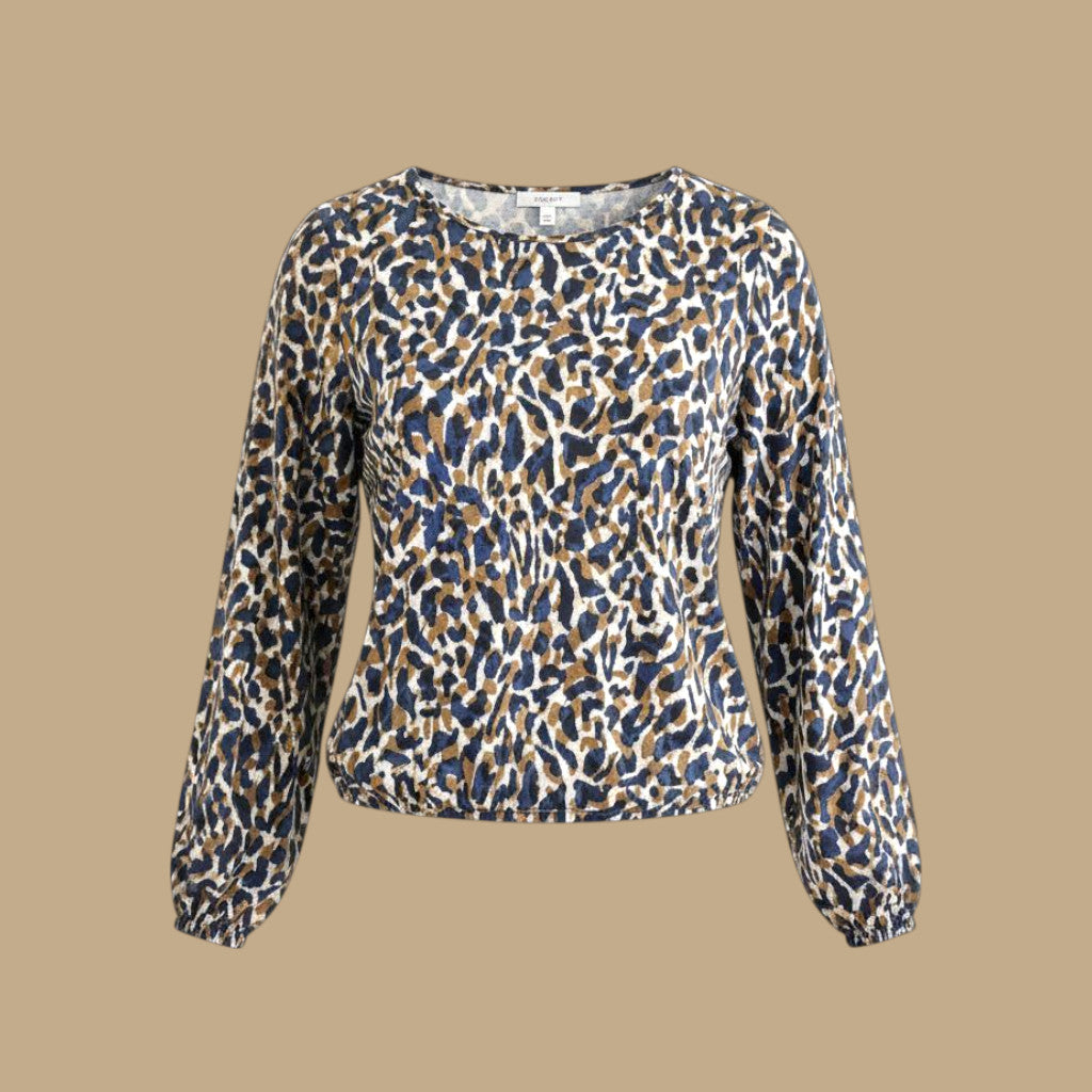 Linen Animal Print Long Sleeve Blouse