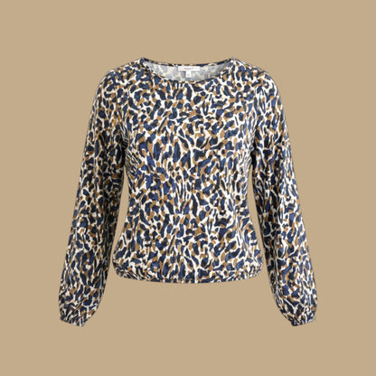 Linen Animal Print Long Sleeve Blouse
