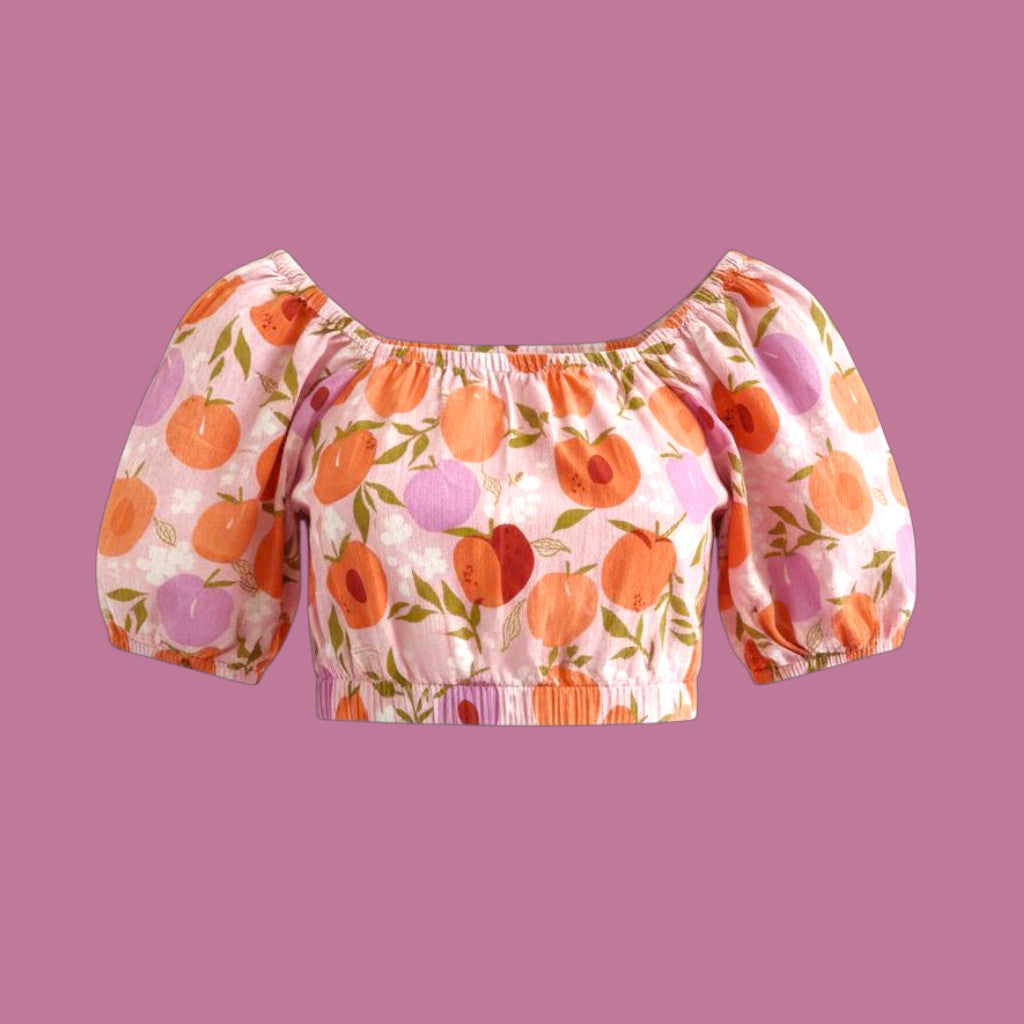 Peaches & Plums Bardot Puff Sleeve Crop Tee